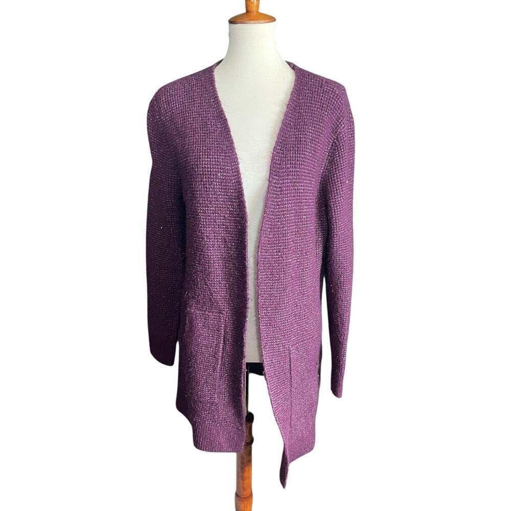 Time And Tru Burgundy Boyfriend Cardigan Knit Long Size L (12-14) w/Pockets